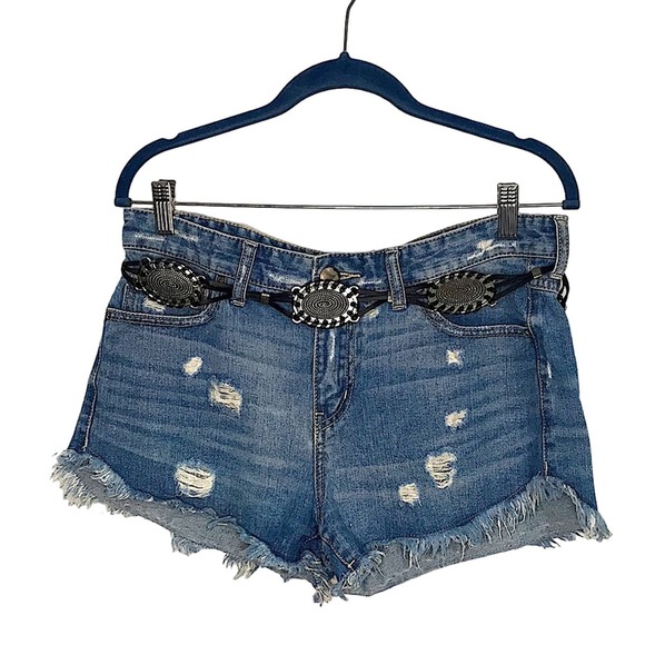 Free People Pants - Free People distressed Raw hem faded cut off mid-rise denim jean shorts size 29